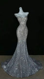 Sparkly Wedding Dress Mermaid Scoop Sequin Long Silver Corset Back Wedding Dresses Brides Dress Bridal Gowns HZ1214