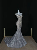 Sparkly Wedding Dress Mermaid Scoop Sequin Long Silver Corset Back Wedding Dresses Brides Dress Bridal Gowns HZ1214