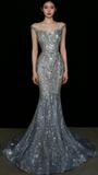 Sparkly Wedding Dress Mermaid Scoop Sequin Long Silver Corset Back Wedding Dresses Brides Dress Bridal Gowns HZ1214