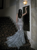 Retro Wedding Dress Mermaid Scoop Sequin Pearls Long Silver Wedding Dresses Bride Dress Bridal Gowns HZ1214