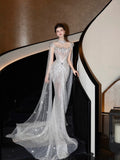 Sparkly Wedding Dress Mermaid Sequin Long Silver Wedding Dresses Brides Dress Bridal Gowns HZ1214