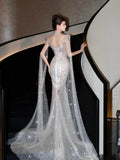 Sparkly Wedding Dress Mermaid Sequin Long Silver Wedding Dresses Brides Dress Bridal Gowns HZ1214