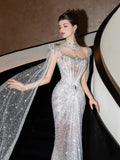 Sparkly Wedding Dress Mermaid Sequin Long Silver Wedding Dresses Brides Dress Bridal Gowns HZ1214