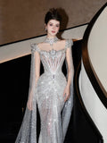 Sparkly Wedding Dress Mermaid Sequin Long Silver Wedding Dresses Brides Dress Bridal Gowns HZ1214