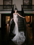 Sexy Wedding Dress Mermaid Sequin Beads Long Silver Wedding Dresses Bride Dress Bridal Gowns HZ1214
