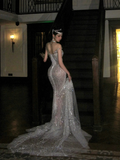 Sexy Wedding Dress Mermaid Sequin Beads Long Silver Wedding Dresses Bride Dress Bridal Gowns HZ1214