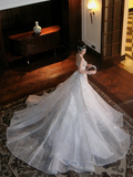 Sexy Wedding Dress Mermaid Sequin Beads Long Silver Wedding Dresses Bride Dress Bridal Gowns HZ1214