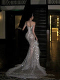 Sexy Wedding Dress Mermaid Sequin Beads Long Silver Wedding Dresses Bride Dress Bridal Gowns HZ1214