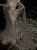 Pretty Wedding Dress Mermaid Sequin White Long Luxury Wedding Dresses Bridal Gowns Brides Gown HZ1214