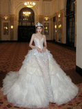 Pretty Wedding Dress Sheath Sweetheart Sequin White Long Luxury Wedding Dresses Bridal Gowns Brides Gown HZ1214