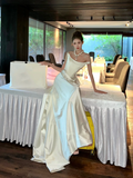 Dreamy Wedding Dress Sheath Off The Shoulder White Satin Summer Long Wedding Dresses Bridal Gowns HZ1214