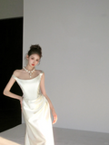 Dreamy Wedding Dress Sheath Off The Shoulder White Satin Summer Long Wedding Dresses Bridal Gowns HZ1214