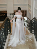 Simple Wedding Dress Sheath Off The Shoulder Summer Long Tulle White Wedding Dresses Bride Dress Bridal Gowns HZ1214
