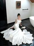 Simple Wedding Dress Mermaid Off The Shoulder Summer Long Satin White Wedding Dresses Bride Dress Bridal Gowns HZ1214