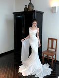 Simple Wedding Dress Mermaid Off The Shoulder Summer Long Satin White Wedding Dresses Bride Dress Bridal Gowns HZ1214