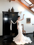 Simple Wedding Dress Mermaid Off The Shoulder Summer Long Satin White Wedding Dresses Bride Dress Bridal Gowns HZ1214