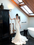 Simple Wedding Dress Mermaid Off The Shoulder Summer Long Satin White Wedding Dresses Bride Dress Bridal Gowns HZ1214