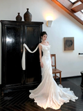 Simple Wedding Dress Mermaid Off The Shoulder Summer Long Satin White Wedding Dresses Bride Dress Bridal Gowns HZ1214