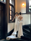 Simple Wedding Dress Mermaid Strapless Summer Long Satin White Wedding Dresses Bride Dress Bridal Gowns HZ1214