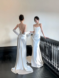 Simple Wedding Dress Mermaid Strapless Summer Long Satin White Wedding Dresses Bride Dress Bridal Gowns HZ1214