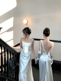 Simple Wedding Dress Mermaid Strapless Summer Long Satin White Wedding Dresses Bride Dress Bridal Gowns HZ1214