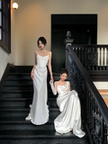 Simple Wedding Dress Mermaid Strapless Summer Long Satin White Wedding Dresses Bride Dress Bridal Gowns HZ1214