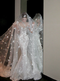 Pretty Wedding Dress Mermaid Scoop Neck Lace Sequin White Long Luxury Wedding Dresses Bridal Gowns Brides Gown HZ1214