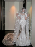 Pretty Wedding Dress Mermaid Scoop Neck Lace Sequin White Long Luxury Wedding Dresses Bridal Gowns Brides Gown HZ1214
