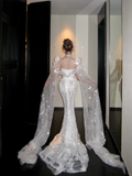 Pretty Wedding Dress Mermaid Scoop Neck Lace Sequin White Long Luxury Wedding Dresses Bridal Gowns Brides Gown HZ1214