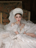 Pretty Wedding Dress Ball Gown Scoop Tulle White Long Luxury Wedding Dresses Bridal Gowns Brides Gown HZ1214