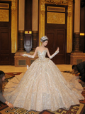 Pretty Wedding Dress Ball Gown Sweetheart Sequin Gold Long Luxury Wedding Dresses Bridal Gowns Brides Gown HZ1214