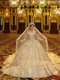 Pretty Wedding Dress Ball Gown Sweetheart Sequin Gold Long Luxury Wedding Dresses Bridal Gowns Brides Gown HZ1214