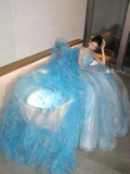 Classy Ball Gown Strapless Blue Layers Tulle Long Prom Dresses Party Dress Birthday Outfits Graduation Dresses HZ1214