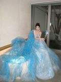 Classy Ball Gown Strapless Blue Layers Tulle Long Prom Dresses Party Dress Birthday Outfits Graduation Dresses HZ1214