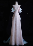 Niulatu A-Line Off-Shoulder Tulle Sequins Beaded Long Prom Dress Formal Evening Dress HZ1007