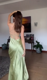 Niulatu Green Spaghetti Straps High Slit A Line Evening Dress Backless Prom Dress HZ1007