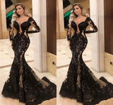 Niulatu black prom dresses long sleeve lace appliqu¨¦ elegant evening gown formal dresses HZ1007