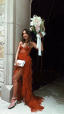 Niulatu Rust Tiered Ruffles Tulle Prom Dress HZ0113