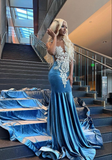 Niulatu Blue Mermaid Lace African Prom Dress Evening Dress HZ1007