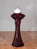 Niulatu Burgundy Off The Shoulder Sequins Mermaid Prom Dress Evening Dress HZ1007