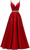 Niulatu Evening Dress for Women Sexy Spaghetti Straps Illusion V- Neck Satin Party Formal Prom Gown HZ1007