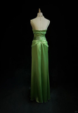 Niulatu Green Spaghetti Straps Satin Beaded Prom Dress Evening Dress HZ1007
