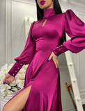 Niulatu Puff Sleeves Long Evening Dress With Split HZ1007