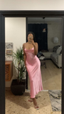 Niulatu Pink Spaghetti Straps Prom Dress Simple Evening Dress HZ1007