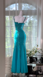 Niulatu Peacock Blue Mermaid Spaghetti Strap Beaded Chiffon Prom Dress 22th Birthday Dress HZ0113
