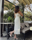 Niulatu White Strapless Prom Dress Simple Evening Dress HZ1007