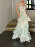 Niulatu Green Chiffon Layered Ruffle Prom Dress Straps Evening Gown HZ1007