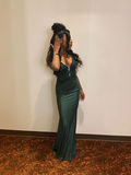 Niulatu V Neck Mermaid Evening Dress Green Evening Gown HZ1007