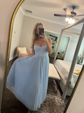 Niulatu Spaghetti Straps Pleated Tulle Green Midi Prom Dress A Line Evening Dress HZ1007