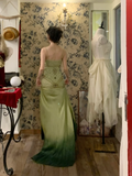 Niulatu Green Ombre A Line Spaghetti Straps Beaded Satin Prom Dress 16th Birthday Dress HZ0113